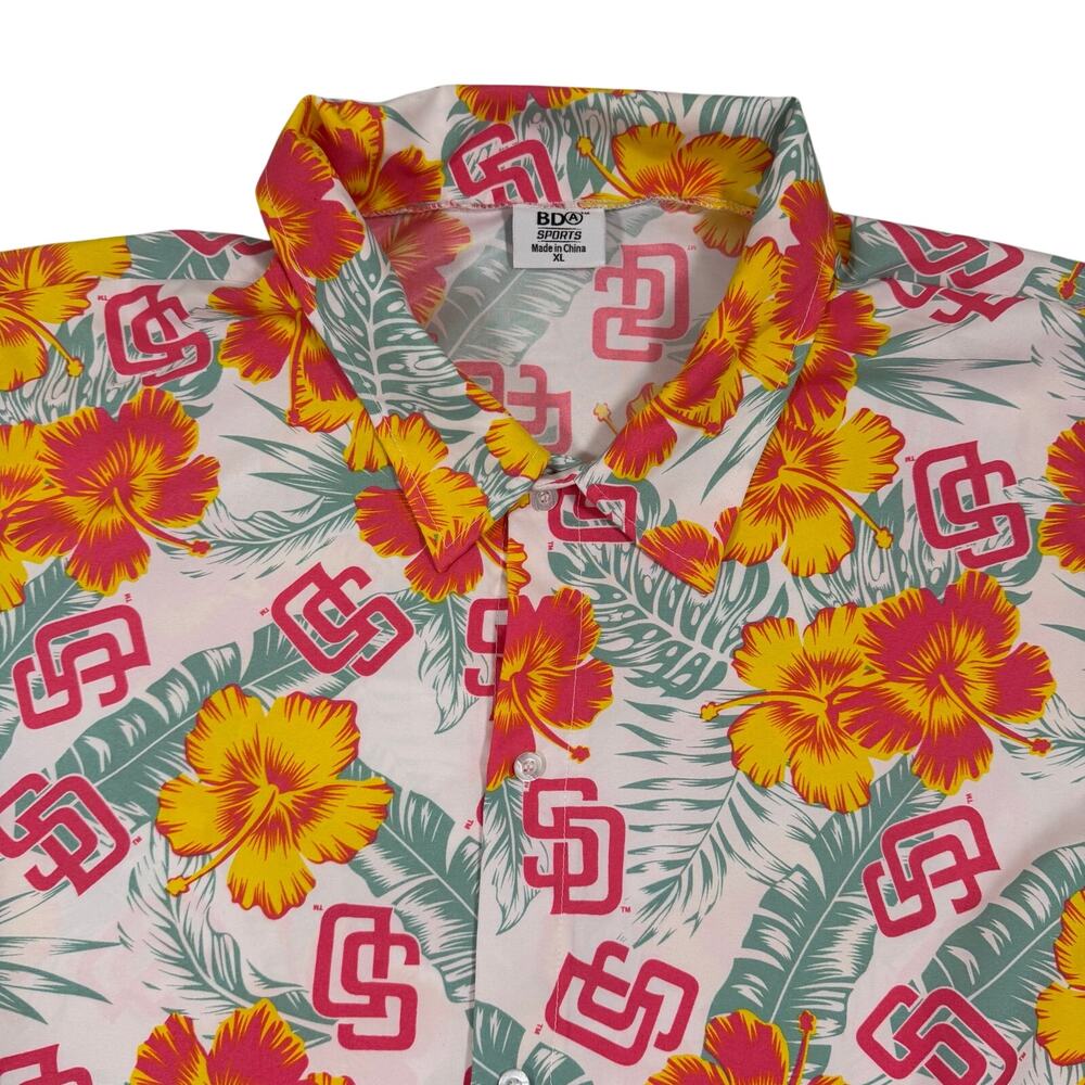 San Diego Padres BDA Sports Hawaiian Shirt Mens XL Hibiscus Floral Button Up